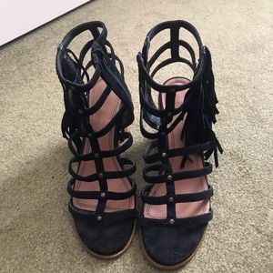 Adorable black leather trim gladiator heels